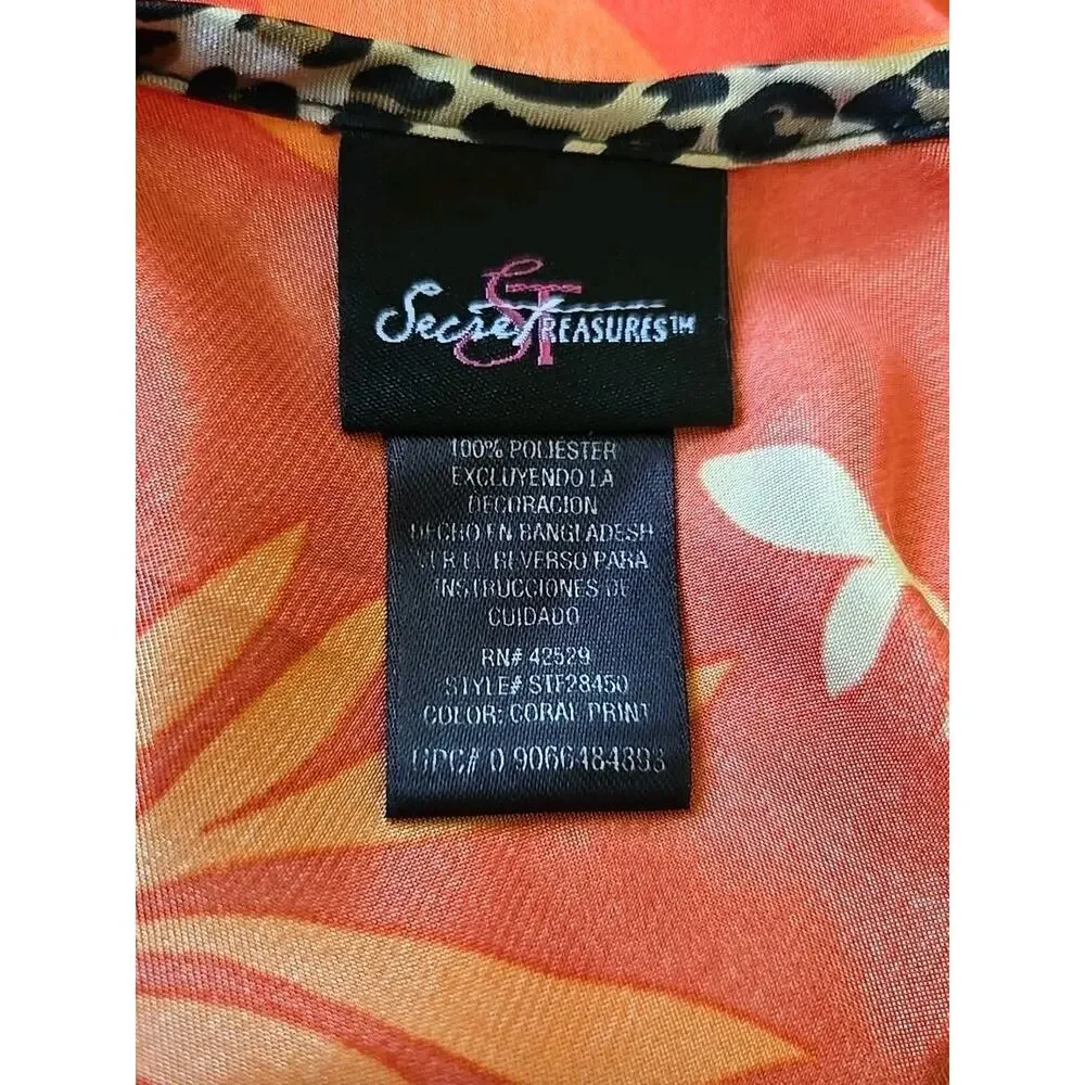 Secret Treasures Women's Sexy Nightgown Large Orange Floral Animal Print Straps